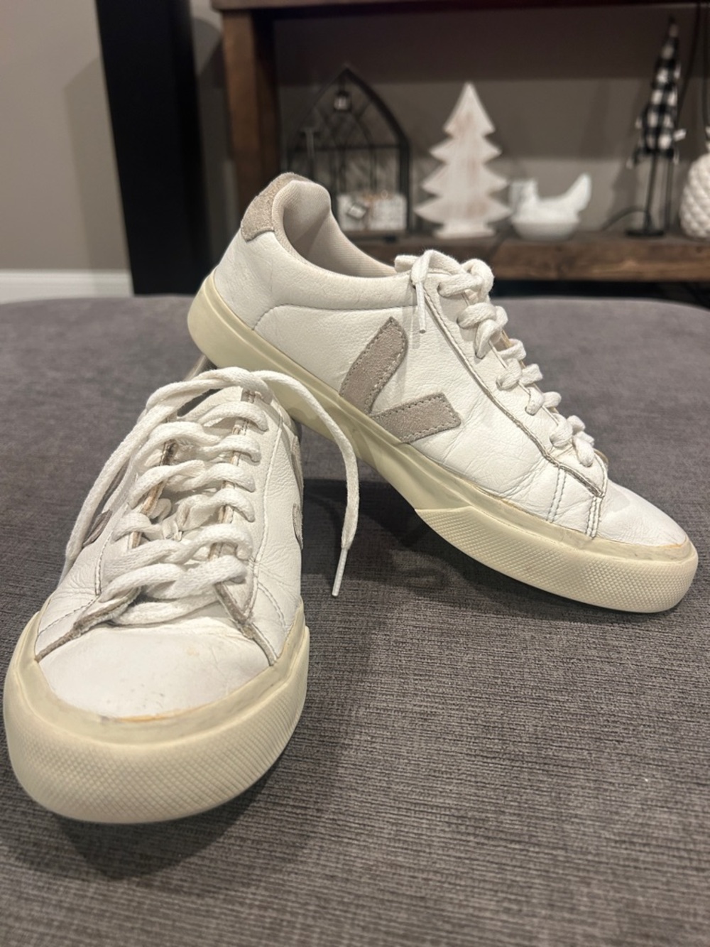 Veja White and Cream Low-Top Sneakers